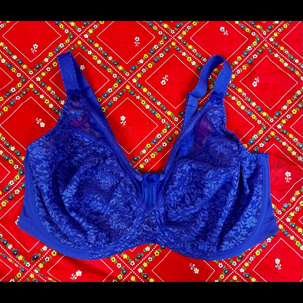 GODDESS Adeaide Bra Navy Purple Floral Lace Size US 36H Unlined Underwire